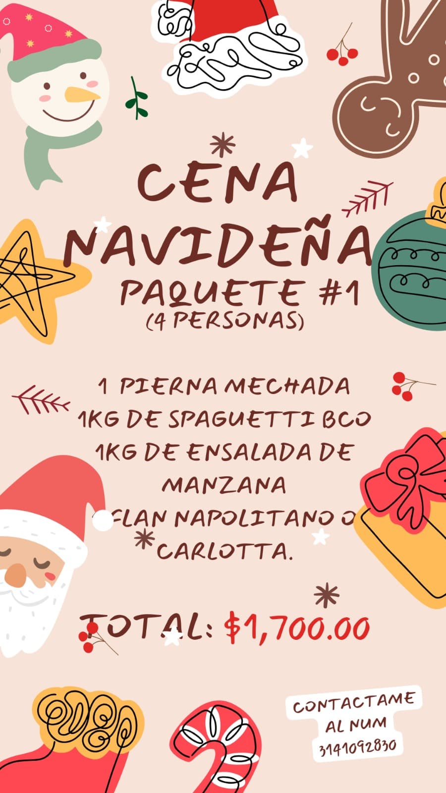 Cena navideña Paquete #1 para 4 personas